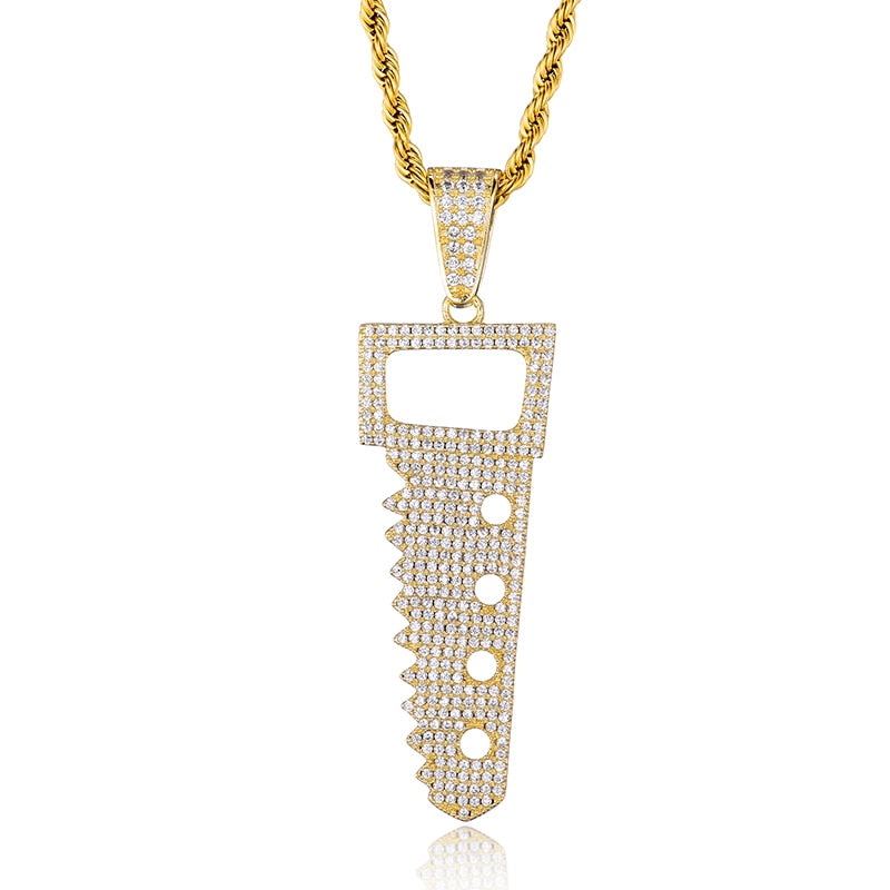 Cubic-Zirconia-Studded Saw Bling Hip-hop Pendant Necklace-Necklaces-Innovato Design-Gold-Tennis-20inch-Innovato Design