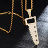 Cubic-Zirconia-Studded Saw Bling Hip-hop Pendant Necklace