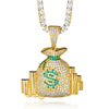 Cubic-Zirconia-Studded Money Bag Bling Hip-hop Pendant Necklace-Necklaces-Innovato Design-Gold-4mm Tennis-20in-Innovato Design