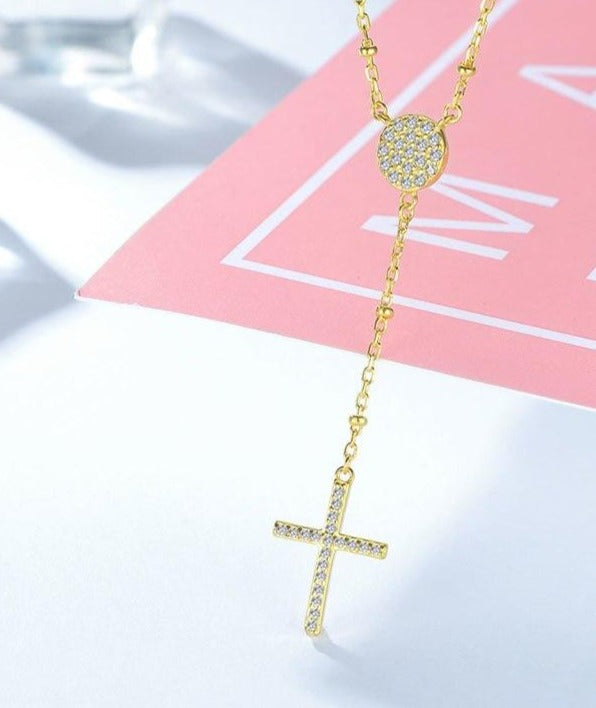 Rosary with Turkish Evil Eye 925 Sterling Silver Necklace-Necklaces-Innovato Design-Gold-18 Inch-Innovato Design