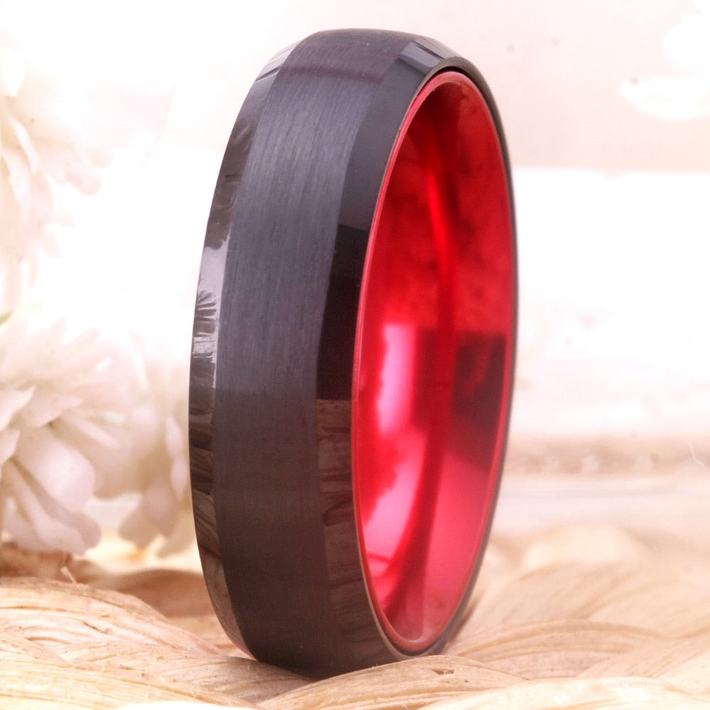 6mm Brushed Matte Black and Red-Plated Tungsten Wedding Ring-Rings-Innovato Design-6-Innovato Design