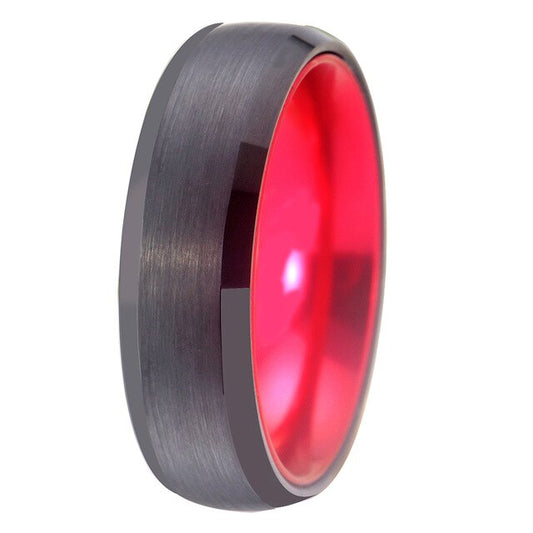 6mm Brushed Matte Black and Red-Plated Tungsten Wedding Ring