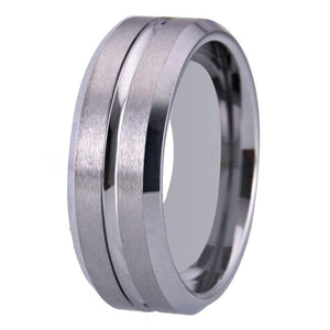 8mm Beveled and Grooved Matte Silver Tungsten Wedding Ring-Rings-Innovato Design-8.5-Innovato Design