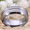 8mm Beveled and Grooved Matte Silver Tungsten Wedding Ring-Rings-Innovato Design-6-Innovato Design