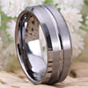 8mm Beveled and Grooved Matte Silver Tungsten Wedding Ring-Rings-Innovato Design-6-Innovato Design