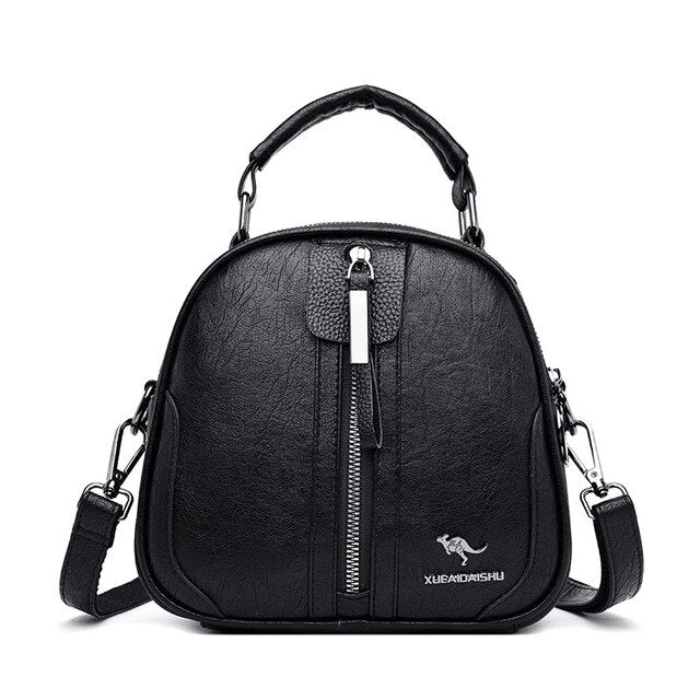 Vintage Casual Multifunction Leather Travel Backpack-Backpacks-Innovato Design-Black-Innovato Design