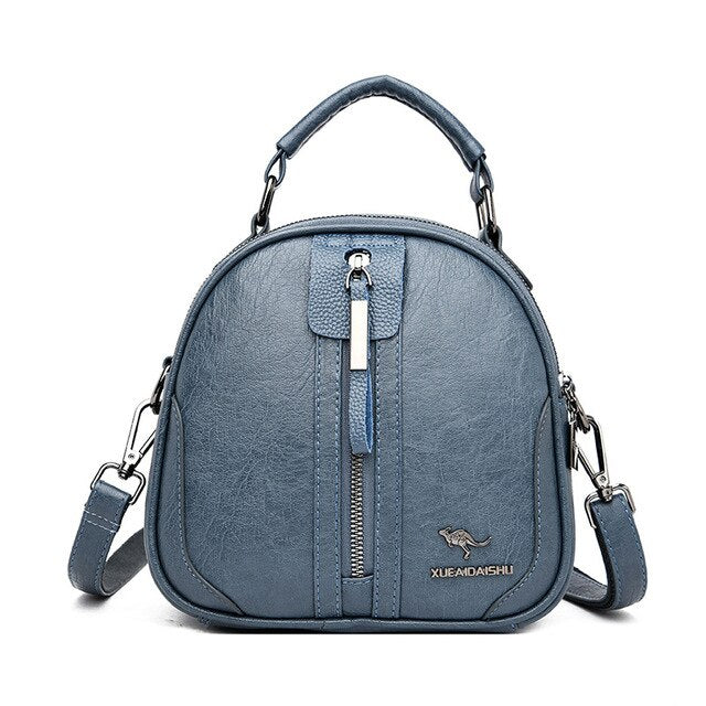 Vintage Casual Multifunction Leather Travel Backpack-Backpacks-Innovato Design-Blue-Innovato Design