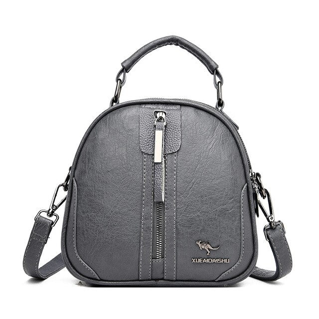 Vintage Casual Multifunction Leather Travel Backpack-Backpacks-Innovato Design-Gray-Innovato Design