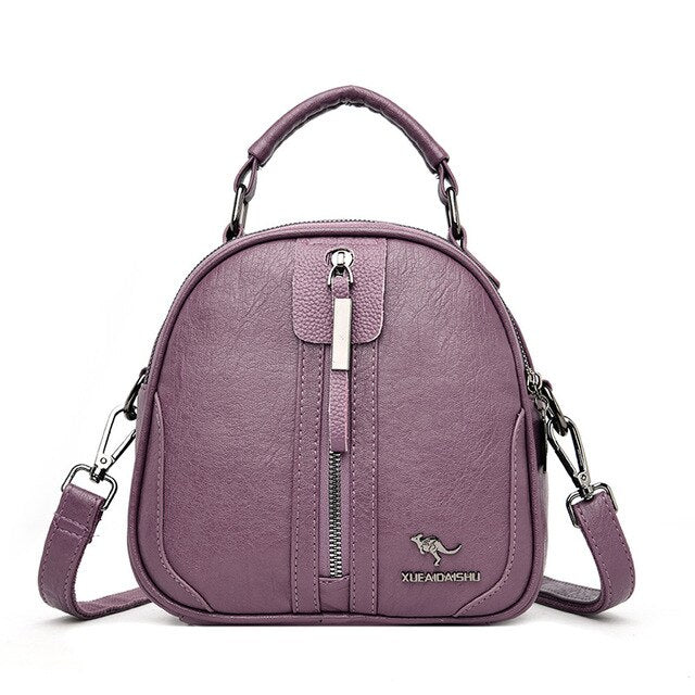 Vintage Casual Multifunction Leather Travel Backpack-Backpacks-Innovato Design-Purple-Innovato Design