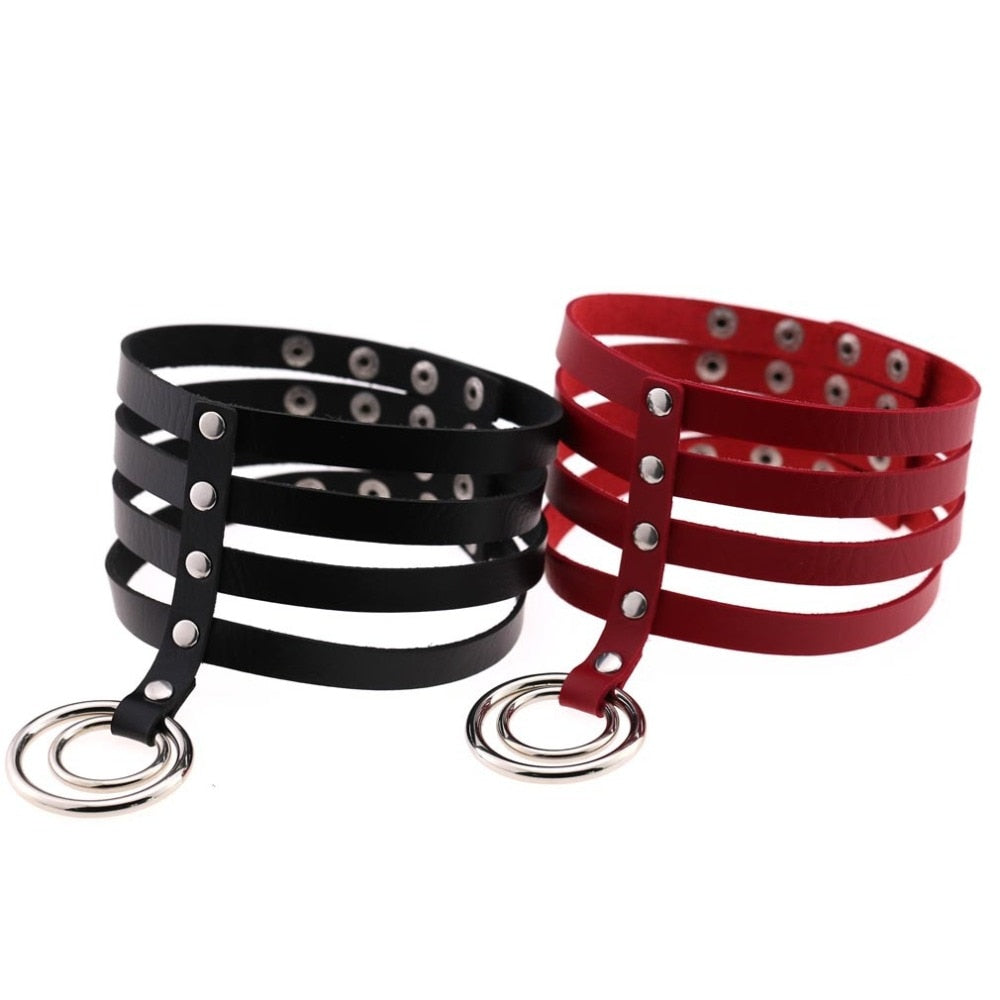 Four-Layer Punk Choker Collar Leather Gothic Harajuku Necklace-Necklace-Innovato Design-Black-Innovato Design