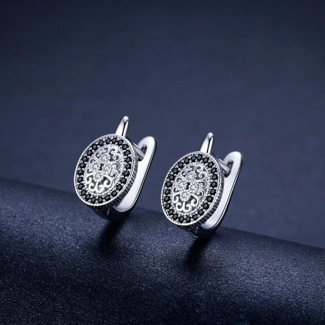 Black Spinel Round 925 Sterling Silver Stud Earrings-Earrings-Innovato Design-Innovato Design