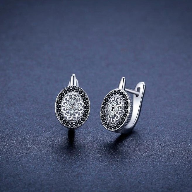 Black Spinel Round 925 Sterling Silver Stud Earrings-Earrings-Innovato Design-Innovato Design