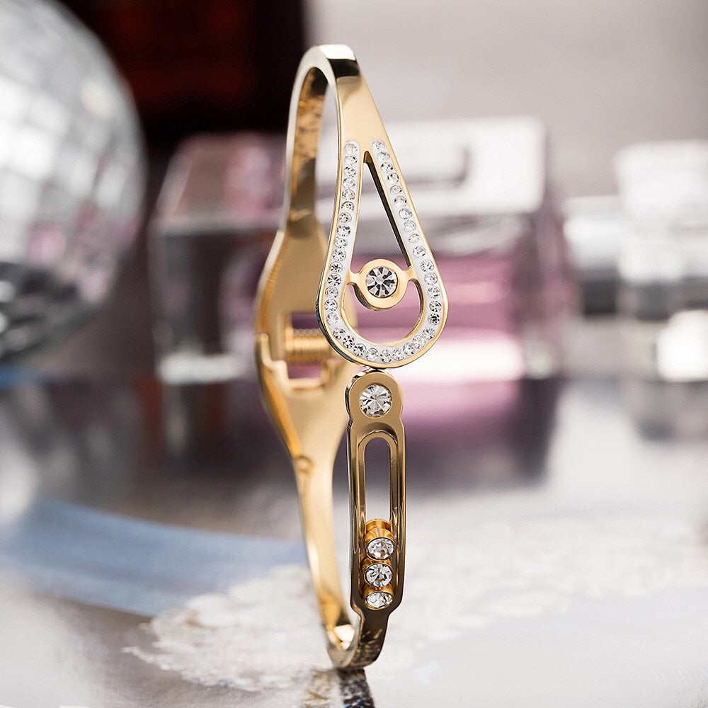 Women Diamond Sand Watch and Crystal Bracelet & Necklace Jewelry Set-Jewelry Sets-Innovato Design-Gold-Innovato Design