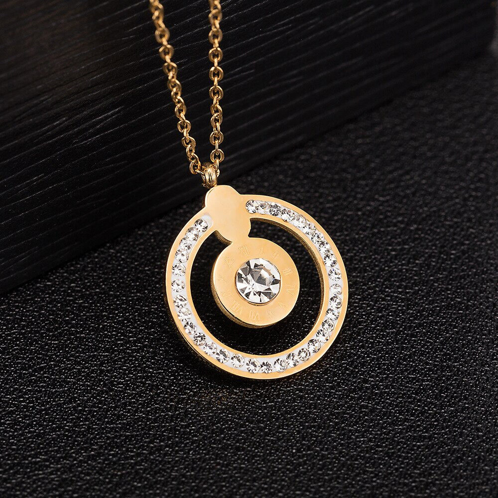Women Diamond Sand Watch and Crystal Bracelet & Necklace Jewelry Set-Jewelry Sets-Innovato Design-Gold-Innovato Design