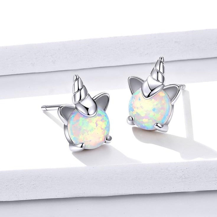 Opal Unicorn 925 Sterling Silver Fashion Stud Earrings-Earrings-Innovato Design-Innovato Design