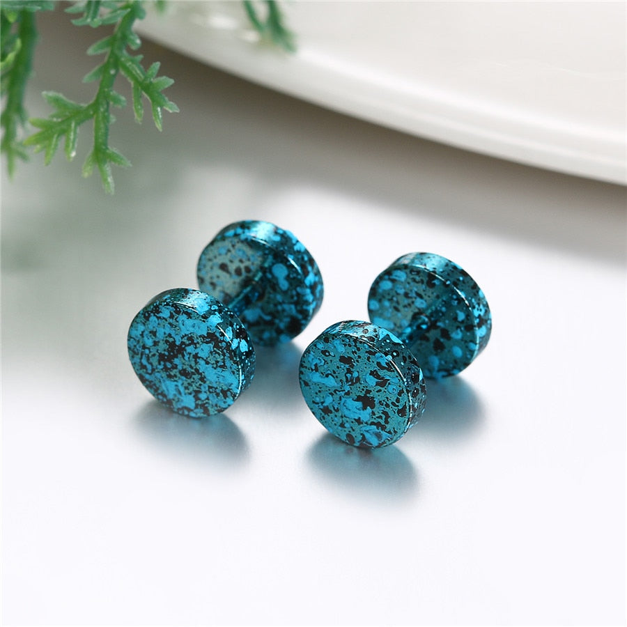 Splash-Colored Double-Sided Round Stainless Steel Fashion Stud Earrings-Earrings-Innovato Design-Blue-Innovato Design