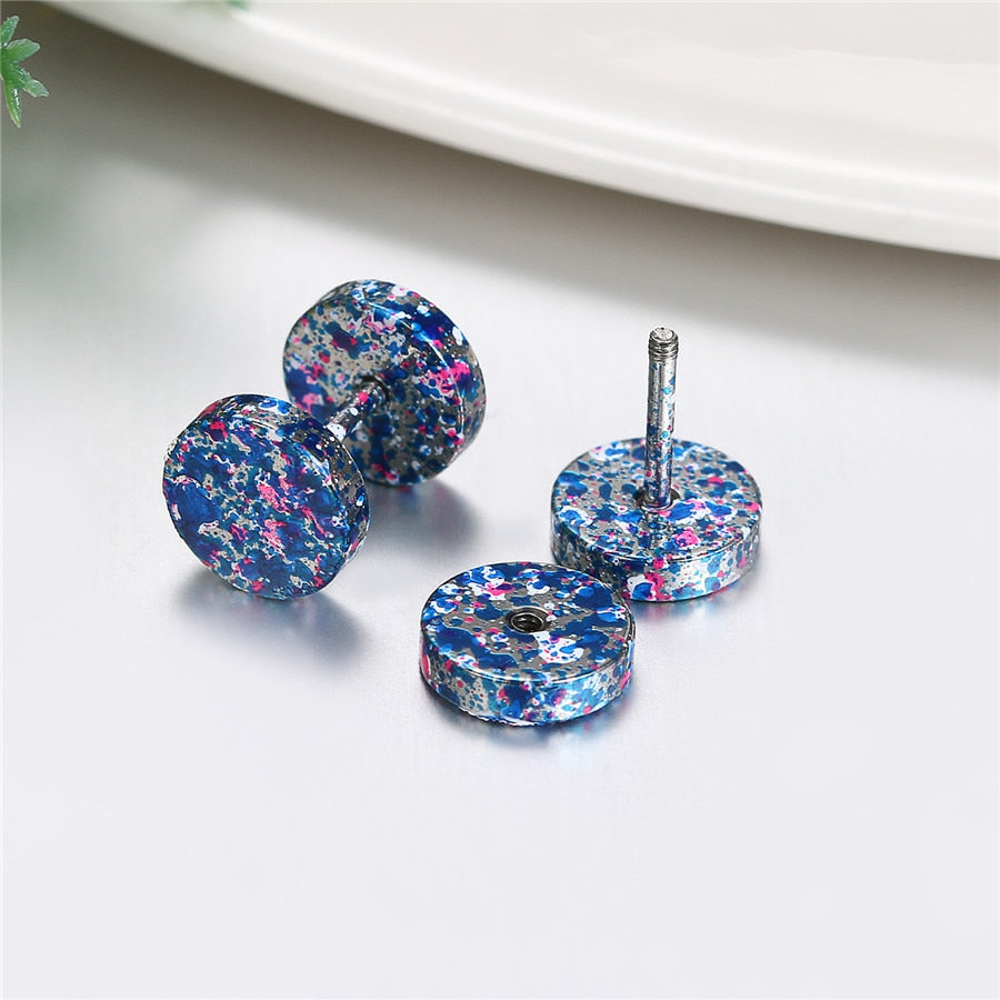 Splash-Colored Double-Sided Round Stainless Steel Fashion Stud Earrings-Earrings-Innovato Design-Blue-Innovato Design