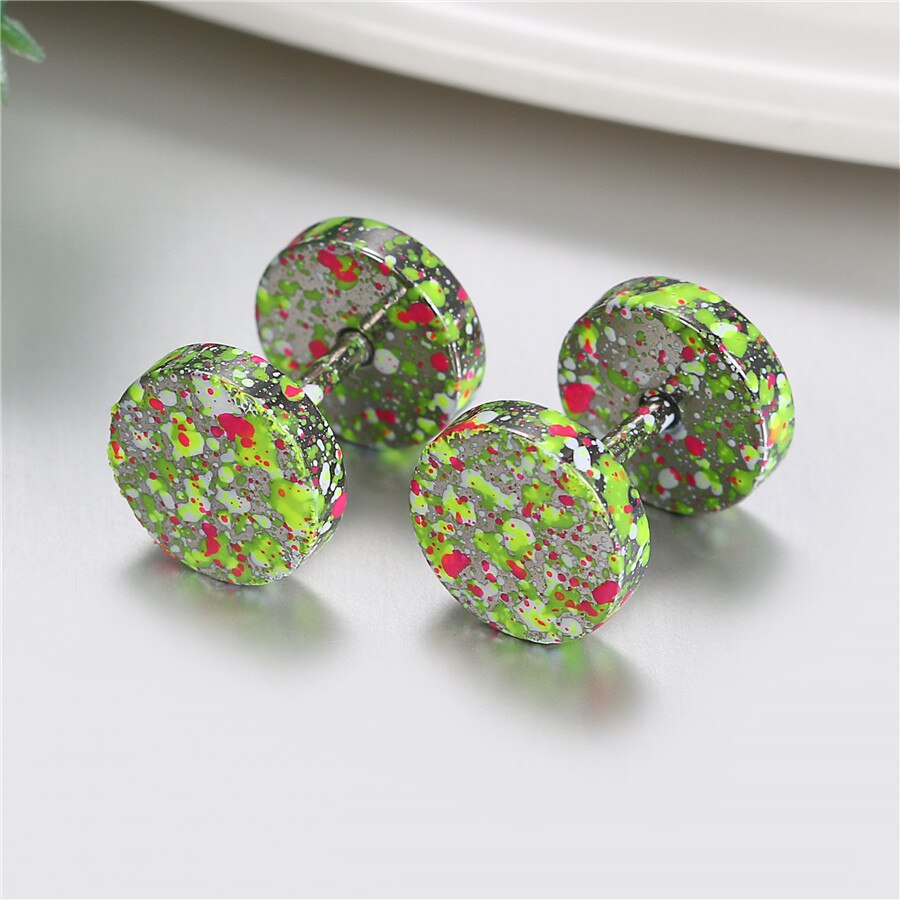 Splash-Colored Double-Sided Round Stainless Steel Fashion Stud Earrings-Earrings-Innovato Design-Blue-Innovato Design