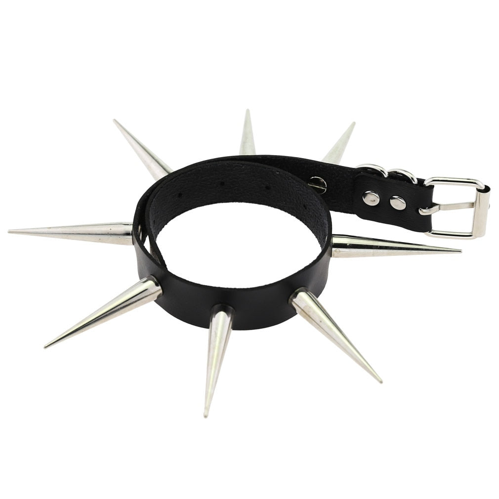 Big Metal Spike Stud Choker Collar PU Leather Gothic Hip-Hop Necklace-Necklaces-Innovato Design-White-Innovato Design
