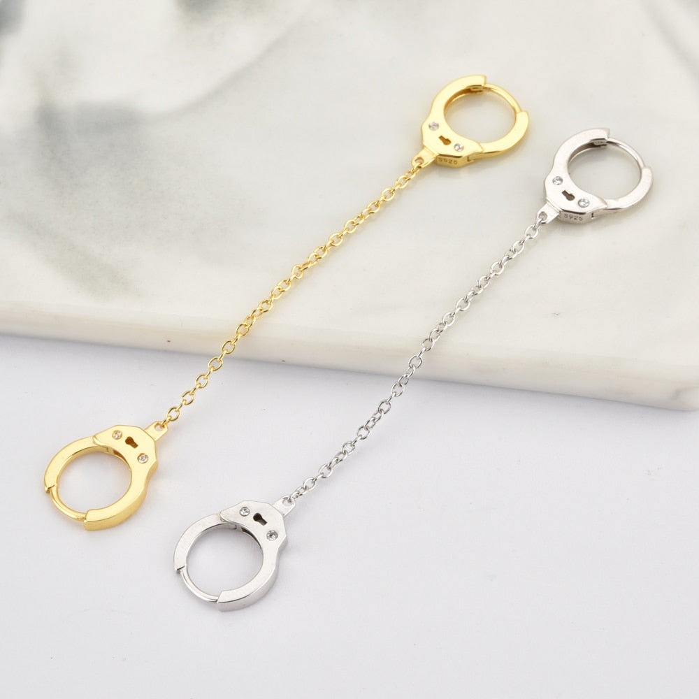 Double-Sided Cubic Zirconia Handcuffs 925 Sterling Silver Link Chain Loop Earrings-Earrings-Innovato Design-Rose Gold-Innovato Design