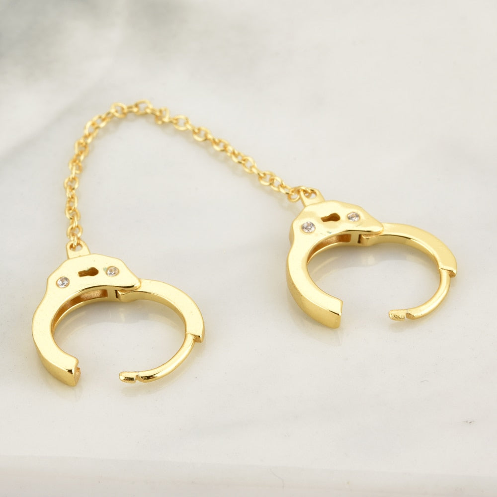 Double-Sided Cubic Zirconia Handcuffs 925 Sterling Silver Link Chain Loop Earrings-Earrings-Innovato Design-Rose Gold-Innovato Design