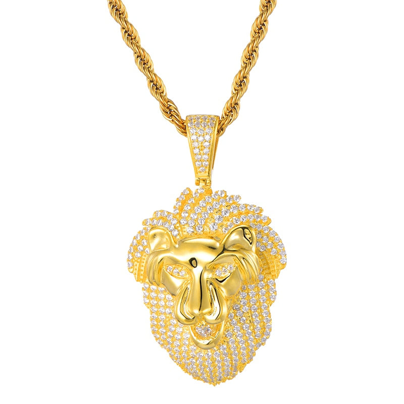 Gemstone-Studded Gold-Plated Lion Bling Rope Chain Hip-hop Pendant Necklace-Necklaces-Innovato Design-Innovato Design