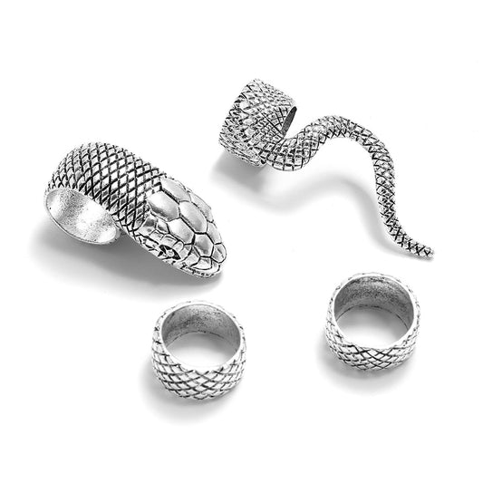 Gothic Steampunk Snake 316L Stainless Steel Vintage Midi Ring Set-Rings-Innovato Design-Innovato Design