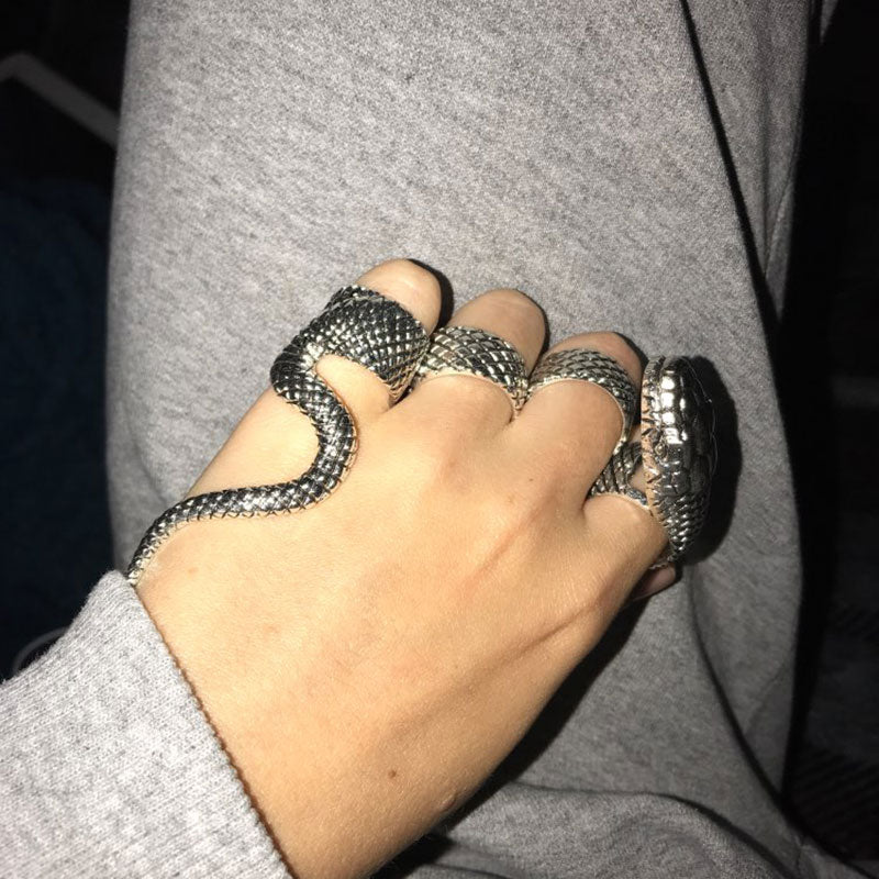 Gothic Steampunk Snake 316L Stainless Steel Vintage Midi Ring Set-Rings-Innovato Design-Innovato Design