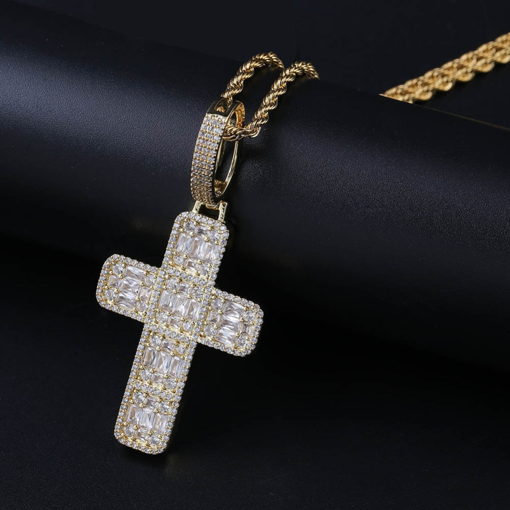 Fashion Cross Cubic Zirconia Hip-Hop Pendant Necklace-Necklaces-Innovato Design-Sliver-4mm Tennis Chain-30inch-Innovato Design