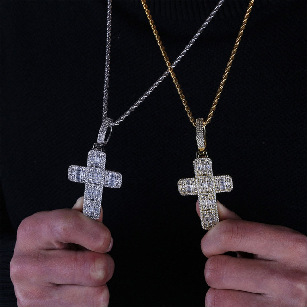 Fashion Cross Cubic Zirconia Hip-Hop Pendant Necklace-Necklaces-Innovato Design-Sliver-4mm Tennis Chain-30inch-Innovato Design