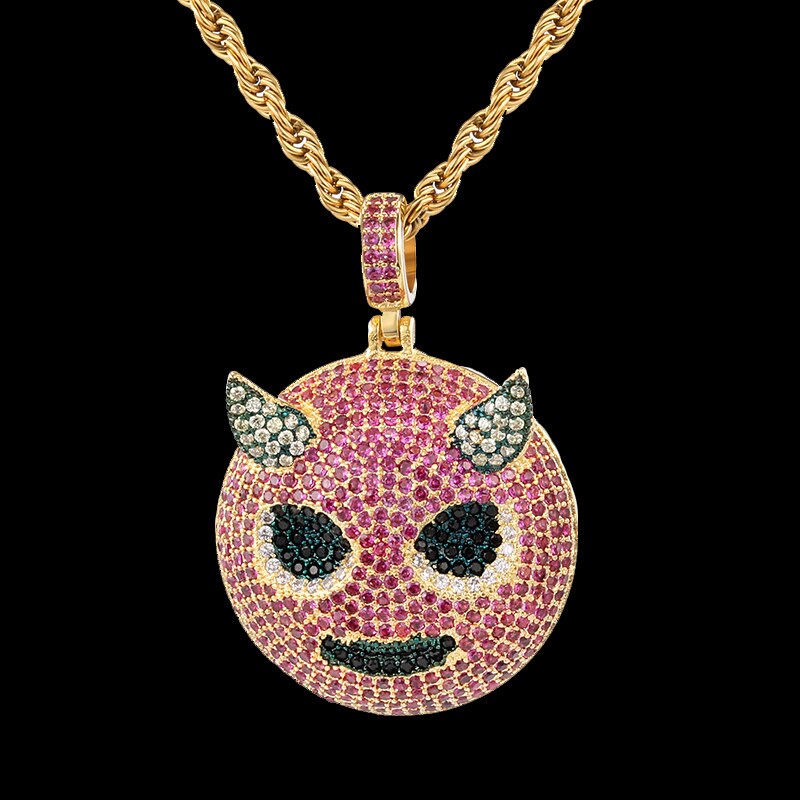 Cubic-Zirconia-Studded Gold-Plated Ghost Bling Hip-hop Pendant Necklace-Necklaces-Innovato Design-Innovato Design
