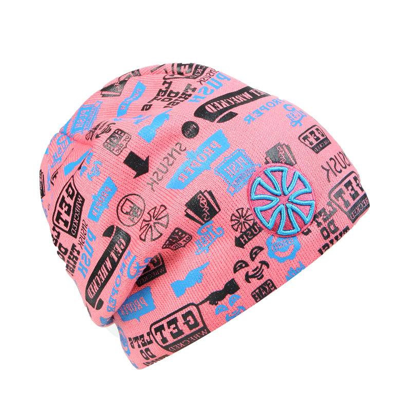 Hip-hop Knit Hat, Skullie or Beanie with Stickers and Patch-Hats-Innovato Design-Pink-Innovato Design