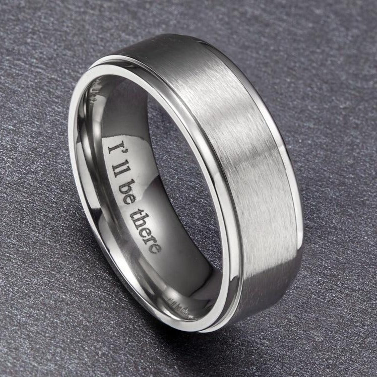 8mm Brushed Surface with Polished Grooved Edges Titanium "I'll Be There" Wedding Band-Rings-Innovato Design-Black-4-Innovato Design