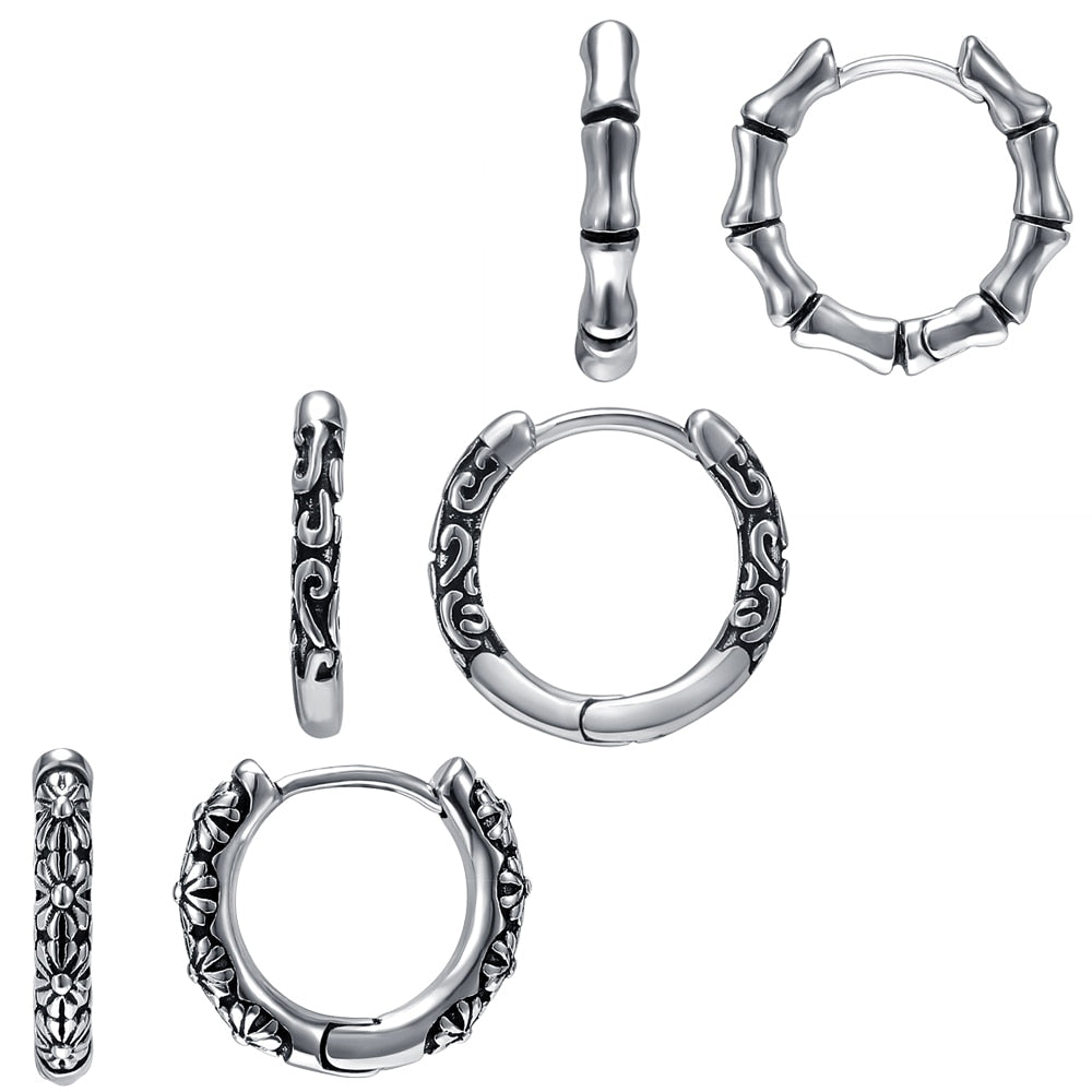 3 Pairs Gothic Ear Rounds 316L Stainless Steel Punk Hoop Earrings Set-Earrings-Innovato Design-Innovato Design
