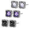 3 Pairs Square Cubic Zirconia Stainless Steel Fashion Stud Earrings Set