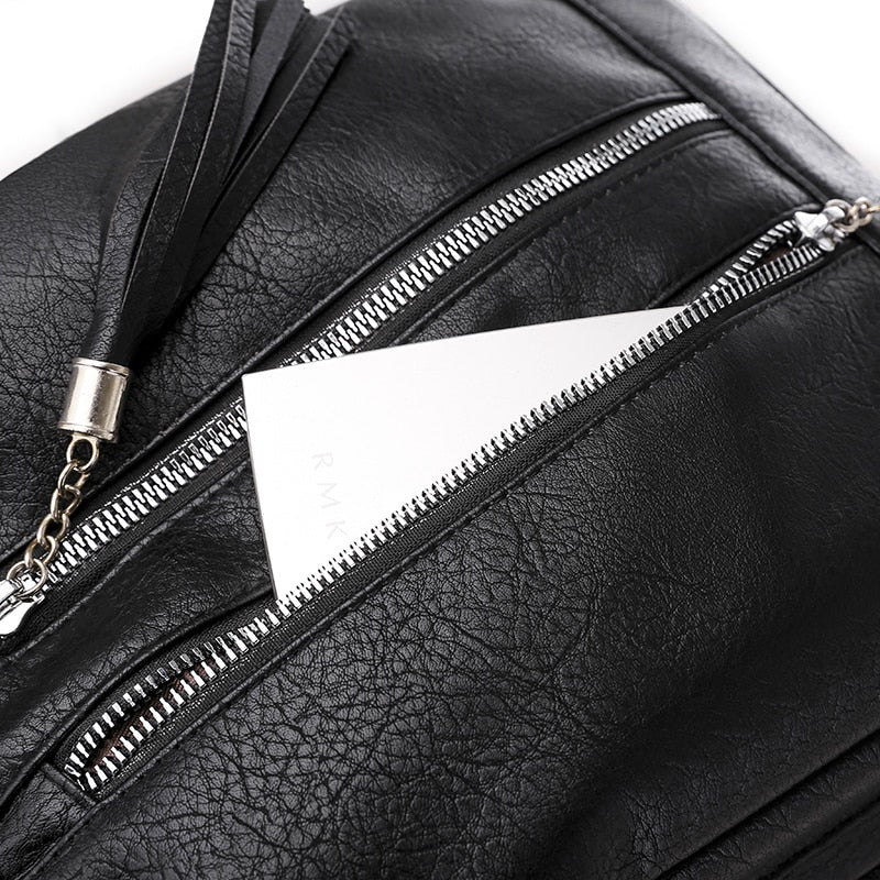 Tassel Leather Shoulder Bag and School Backpack-Backpacks-Innovato Design-Brown-Innovato Design