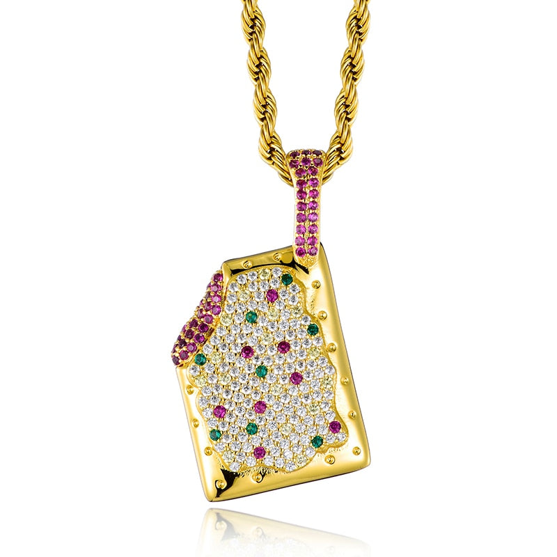Cubic-Zirconia-Studded Ice Cream Bling Hip-hop Pendant Necklace-Necklaces-Innovato Design-Gold-4mm Tennis-20in-Innovato Design