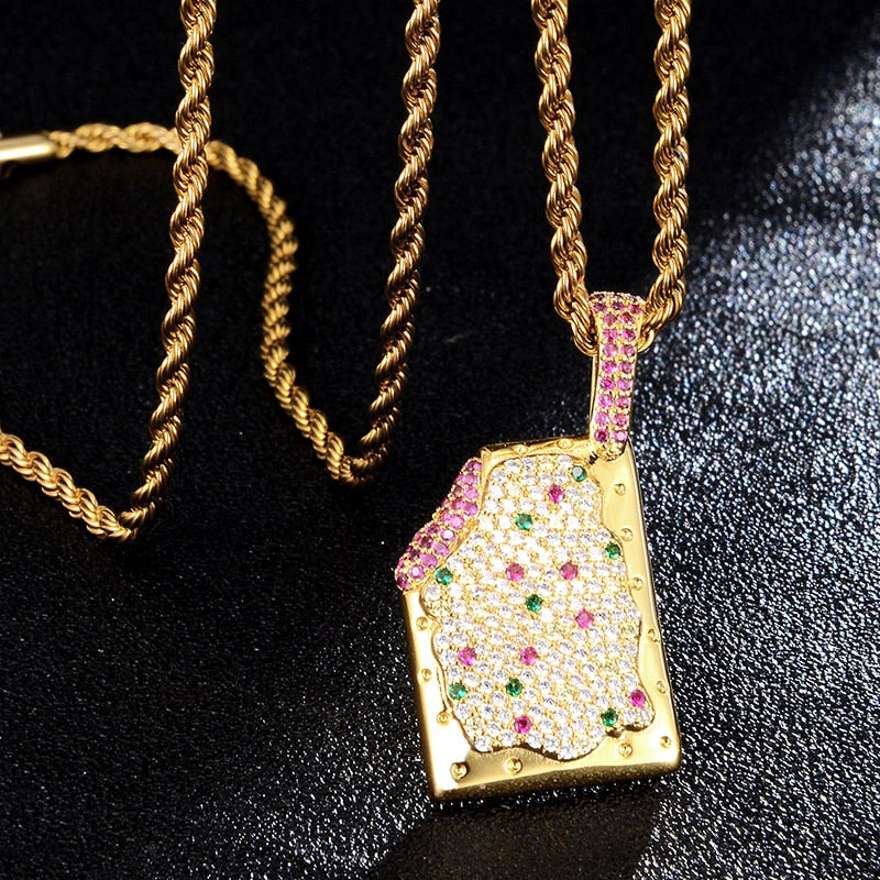 Cubic-Zirconia-Studded Ice Cream Bling Hip-hop Pendant Necklace-Necklaces-Innovato Design-Gold-4mm Tennis-20in-Innovato Design