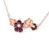 Rose Gold and Pink Flowers Created Ruby and Cubic Zirconia 925 Sterling Silver Fashion Pendant Necklace