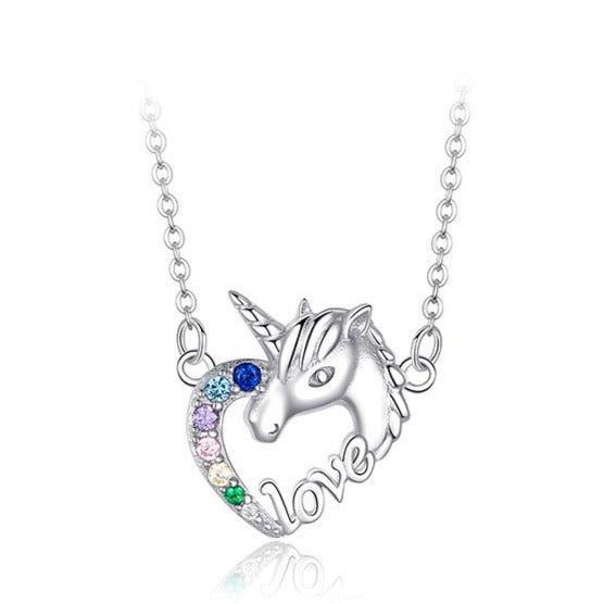 Unicorn of Love 925 Sterling Silver Long Chain Link Wedding Fashion Pendant Necklace-Necklaces-Innovato Design-Innovato Design