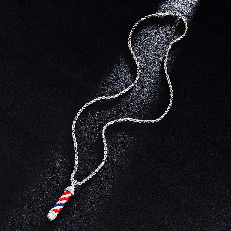 Cubic-Zirconia-Studded Barbershop Bling Copper Hip-hop Pendant Necklace-Necklaces-Innovato Design-Silver-4mm Rope-20in-Innovato Design