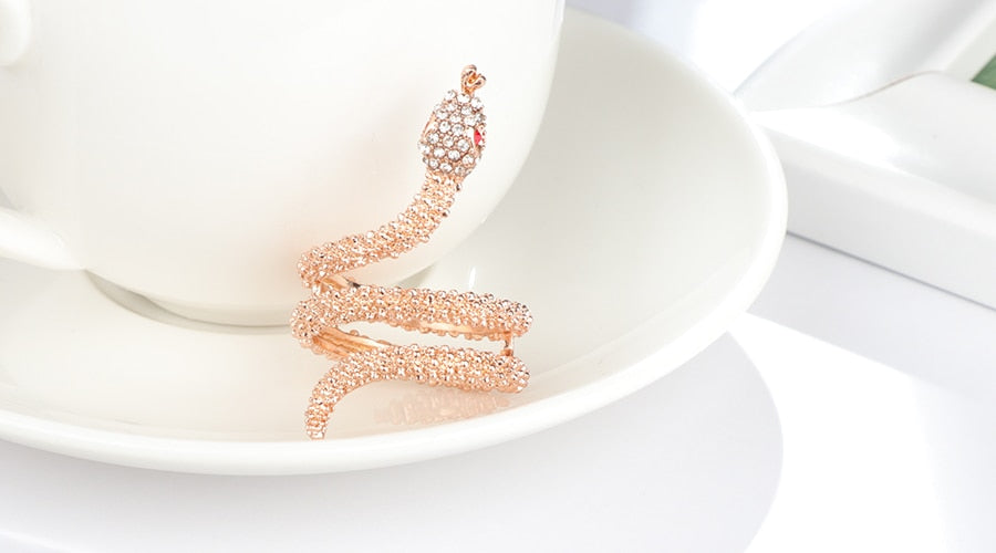 Rose Gold Snake Crystal 316L Stainless Steel Vintage Ring-Rings-Innovato Design-7-Innovato Design
