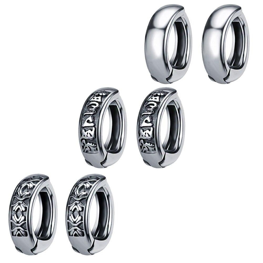 3 Pairs Gothic Small Ear Rounds Stainless Steel Vintage Punk Rock Hoop Earrings-Earrings-Innovato Design-Innovato Design