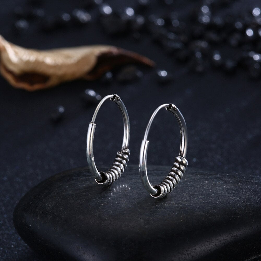 Round Hoops 925 Sterling Silver Vintage Earrings-Earrings-Innovato Design-Innovato Design
