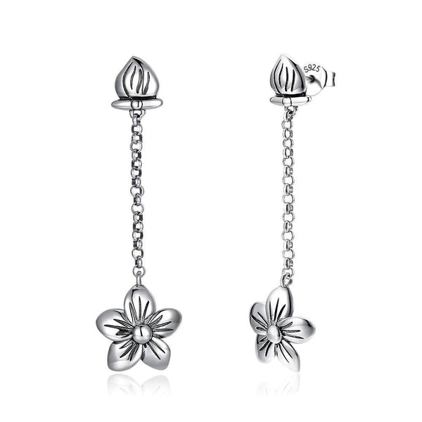Pretty Flower Long Tassel 925 Sterling Silver Simple Fine Earrings-Earrings-Innovato Design-Innovato Design