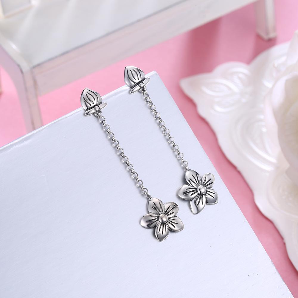 Pretty Flower Long Tassel 925 Sterling Silver Simple Fine Earrings-Earrings-Innovato Design-Innovato Design