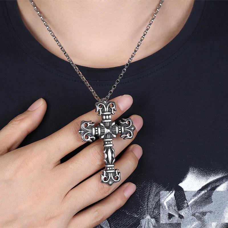Jesus Cross Chain 316L Stainless Steel Hip-hop Rock Long Pendant Silver Necklace-Necklaces-Innovato Design-Innovato Design