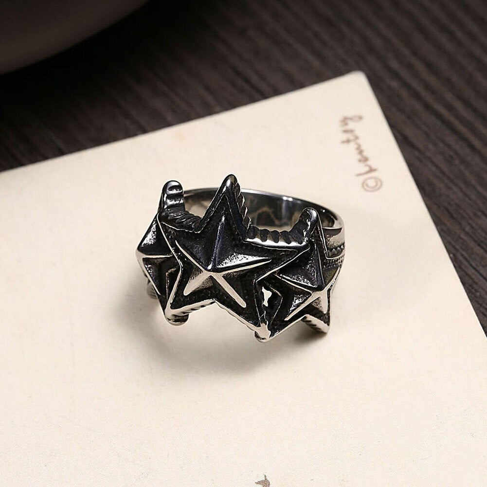 Big Pentacle Titanium Steel Vintage Fashion Punk Rock Biker Ring-Rings-Innovato Design-8-Innovato Design