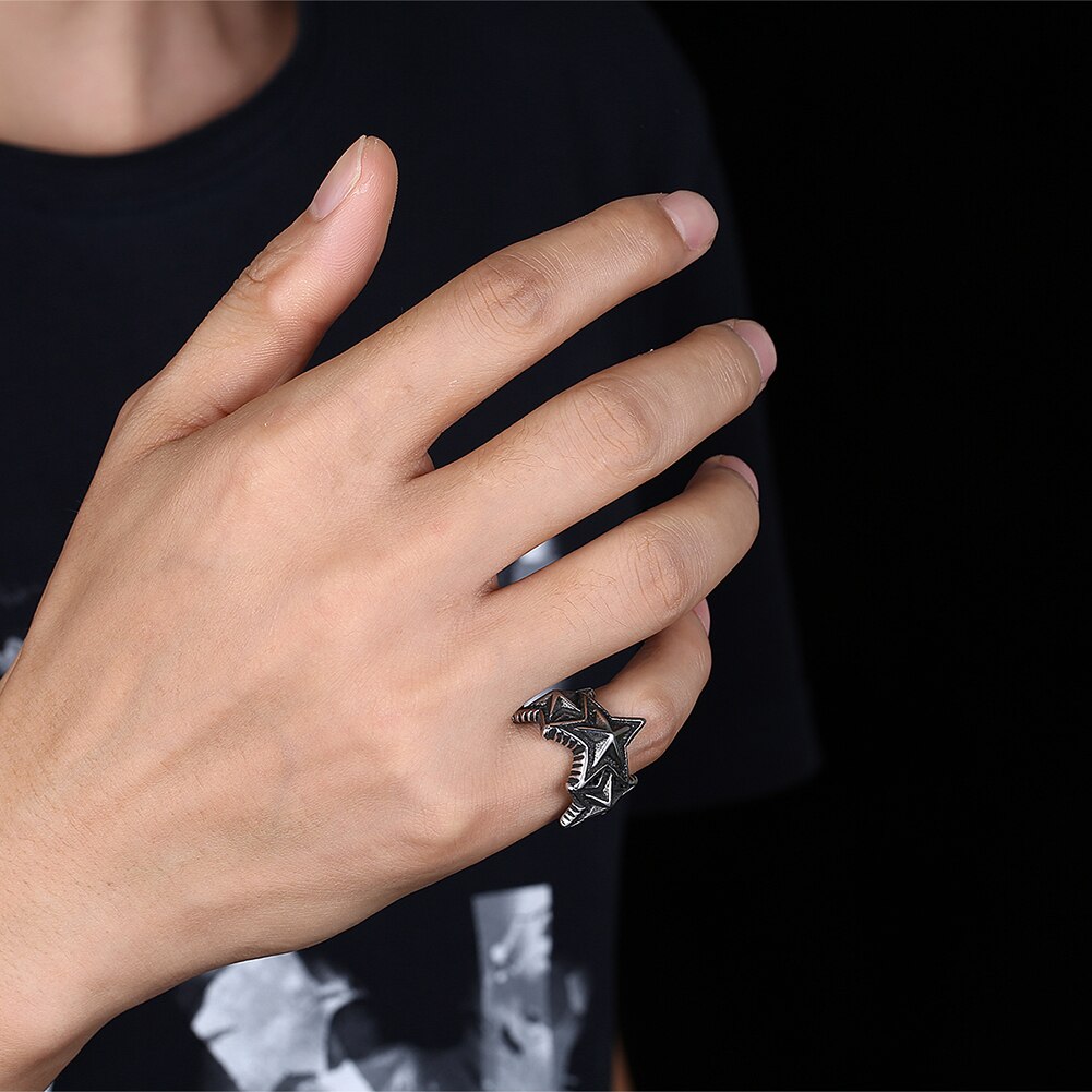 Big Pentacle Titanium Steel Vintage Fashion Punk Rock Biker Ring-Rings-Innovato Design-8-Innovato Design