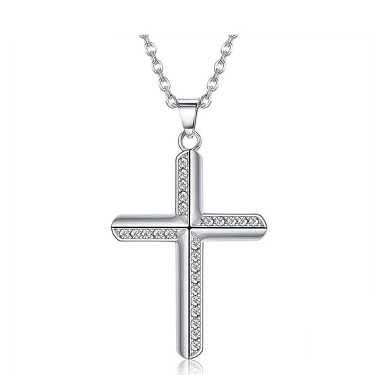 Simple Crucifix with Cubic Zirconia 925 Sterling Silver Fashion Pendant Necklace